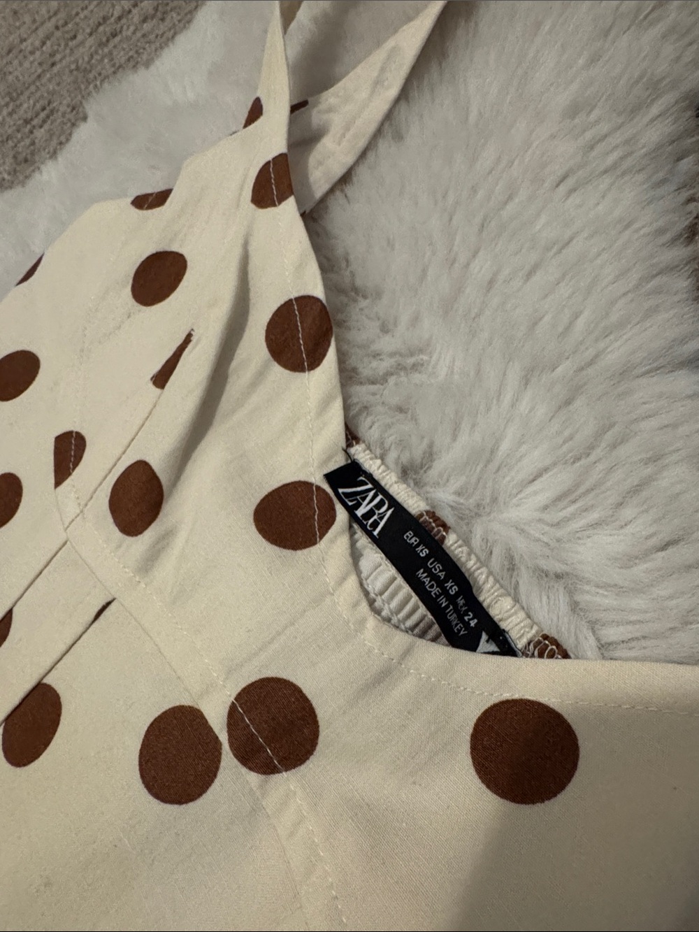 Zara Cream Crop Top with Brown Polka Dots - Picture 2 of 5